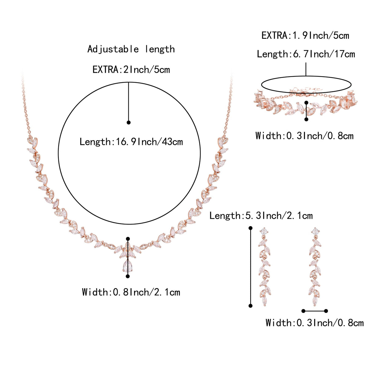 BriLove Wedding Jewelry Set Cubic Zirconia for Women Bride Bridesmaid Rose
