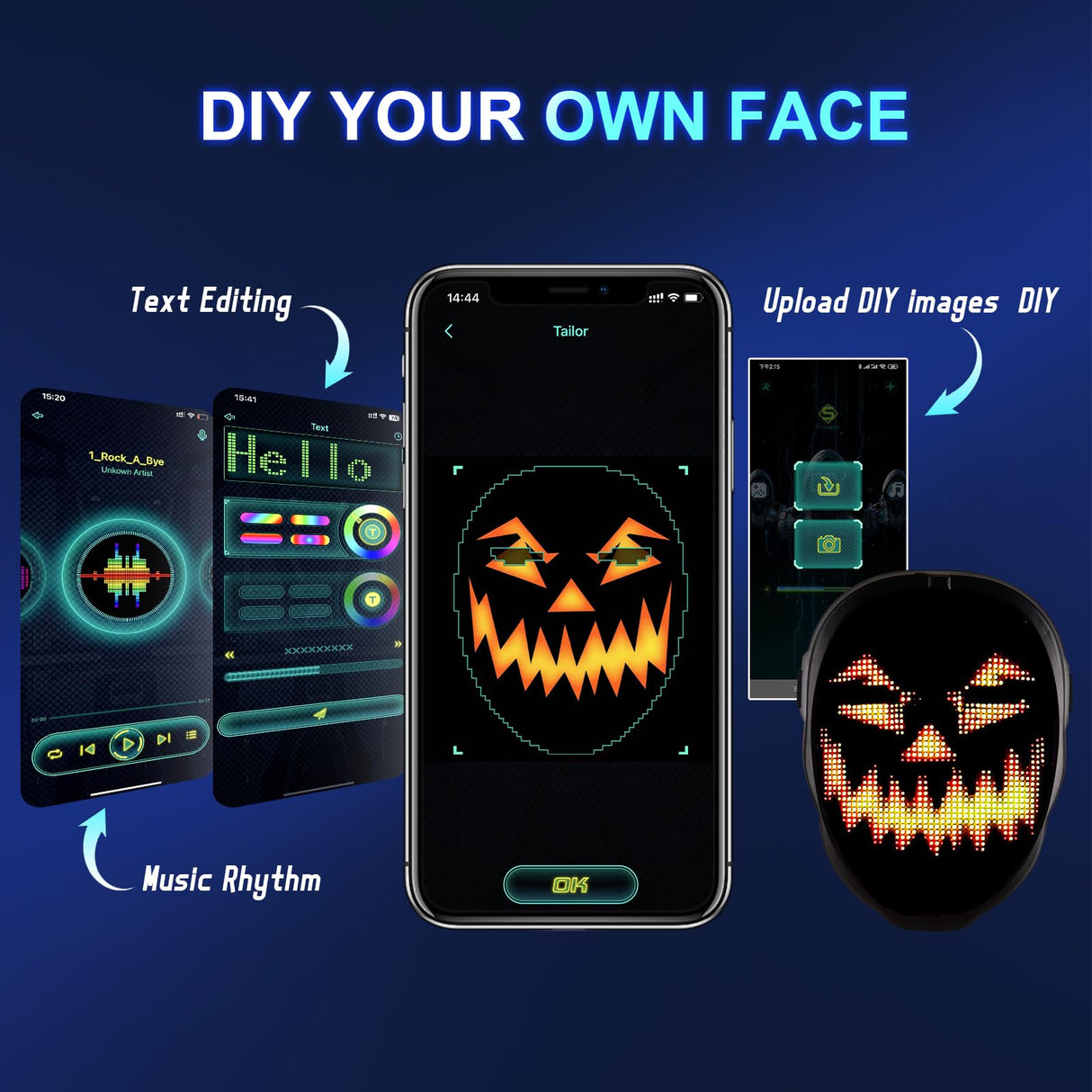 Gootus Face Transforming LED Mask with App Controlled - Halloween Costumes for Kids, Light Up Mask with Gesture Sensing, Boys Toys Gifts for Birthday Costume Christmas