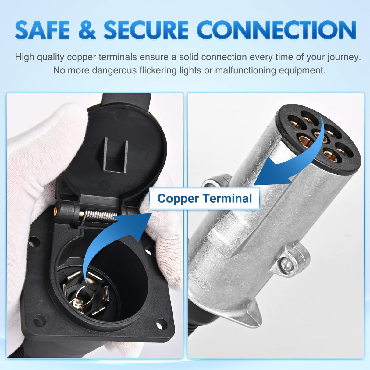 Nilight 7 Pin Round to 7 Way RV Blade Trailer Adapter Connector Wiring Harness Electric Adapter Plug Connector for Semi Truck Commercial Vehicle Pickup Tractor