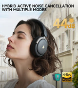 Atom Max - Hybrid Active Noise Cancelling Headphones, Hi-Res Audio, Wireless Over-Ear, Lightweight and Foldable, Comfortable earpads, 45H Playtime and Speed Charge, Customize via an App, Black