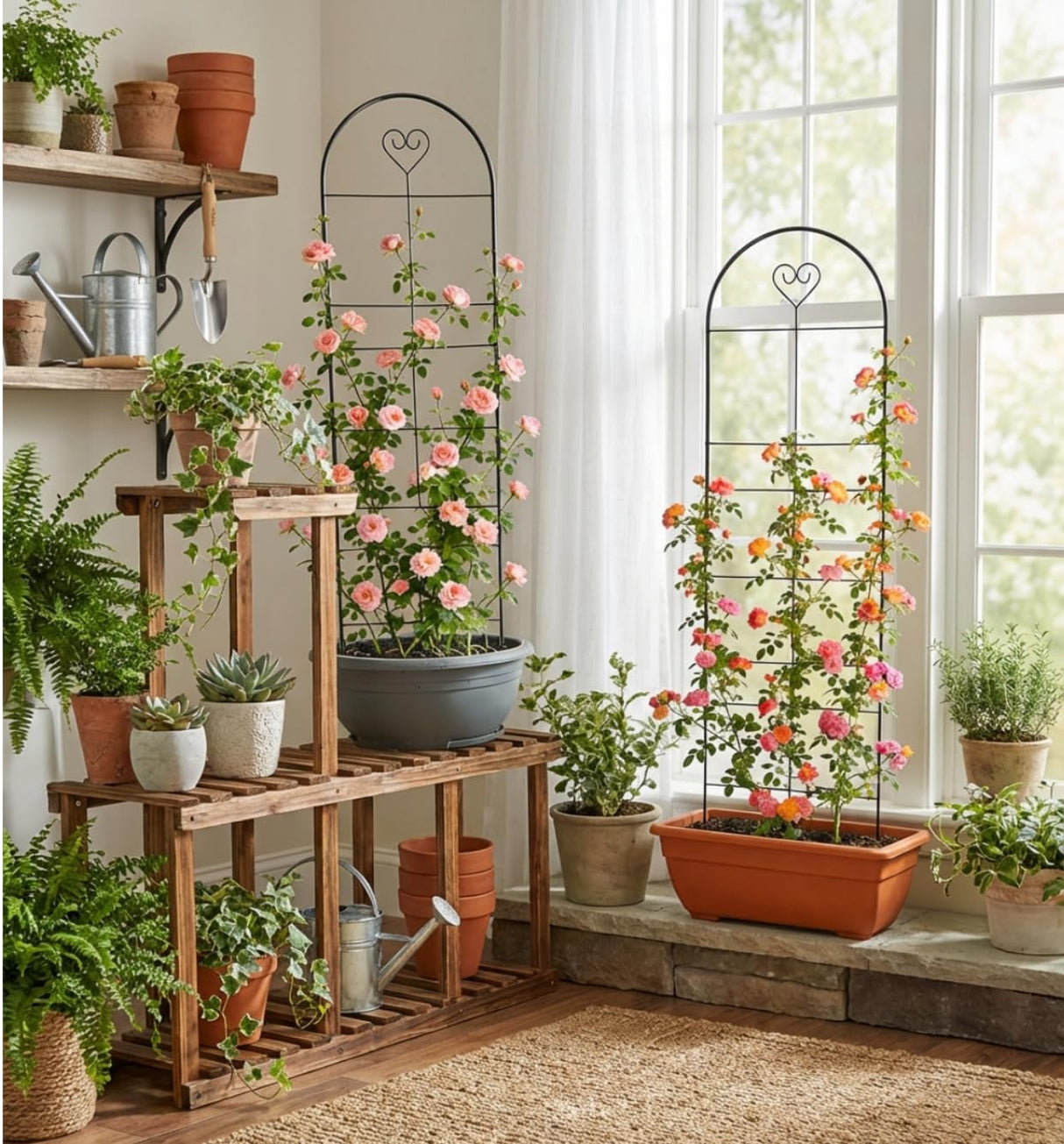 46.6" Metal Garden Trellis, 3-Section Plant Trellis for Climbing Plants Indoor & Outdoor, Plant Support for Large Pots, Grow Bags & Raised Beds, Roses, Tomato Plants & Vines, 1 Pack, Black