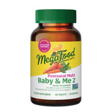 MegaFood Baby & Me 2 Postnatal Vitamins for Women Breastfeeding with Folate (Folic Acid Natural Form), Choline, Iodine, Vitamin D, Moringa Leaf and More - 60 Tabs (30 Servings)