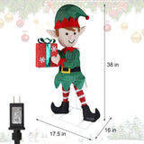Hausse Lighted Christmas Outdoor Decor, 38" Height Pre-Lit 3D Tinsel Xmas Green Elf Figure, Light Up Xmas Yard Displays, Plug in for Holiday Party New Year Winter Patio Lawn Garden