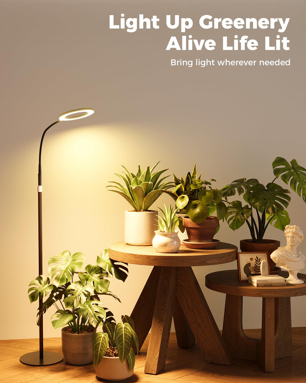 Bamworld Grow Lights for Indoor Plants, Full Spectrum Plant Lights for Indoor Growing, Floor Grow Lamp for Large Plants, Auto ON/Off Timer 3/9/12H, 10 Dimmable Levels, 37-65" Adjustable Height