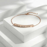MignonandMignon Custom Name Bracelet Engraved Gold Bar | Personalized Coordinate Bracelet for Women | Dainty Jewelry Gift for Mom Teen Girls Graduation Mothers Day