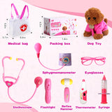 Doctor Kit for Toddlers 3-5 Girl Toys Christmas Birthday Gift for 2 3 4 Year Old Girls Kids Doctors Play Set with Plush Dog, Toy Stethoscope & Carrying Bag for Veterinarian Pretend Play (Pink)