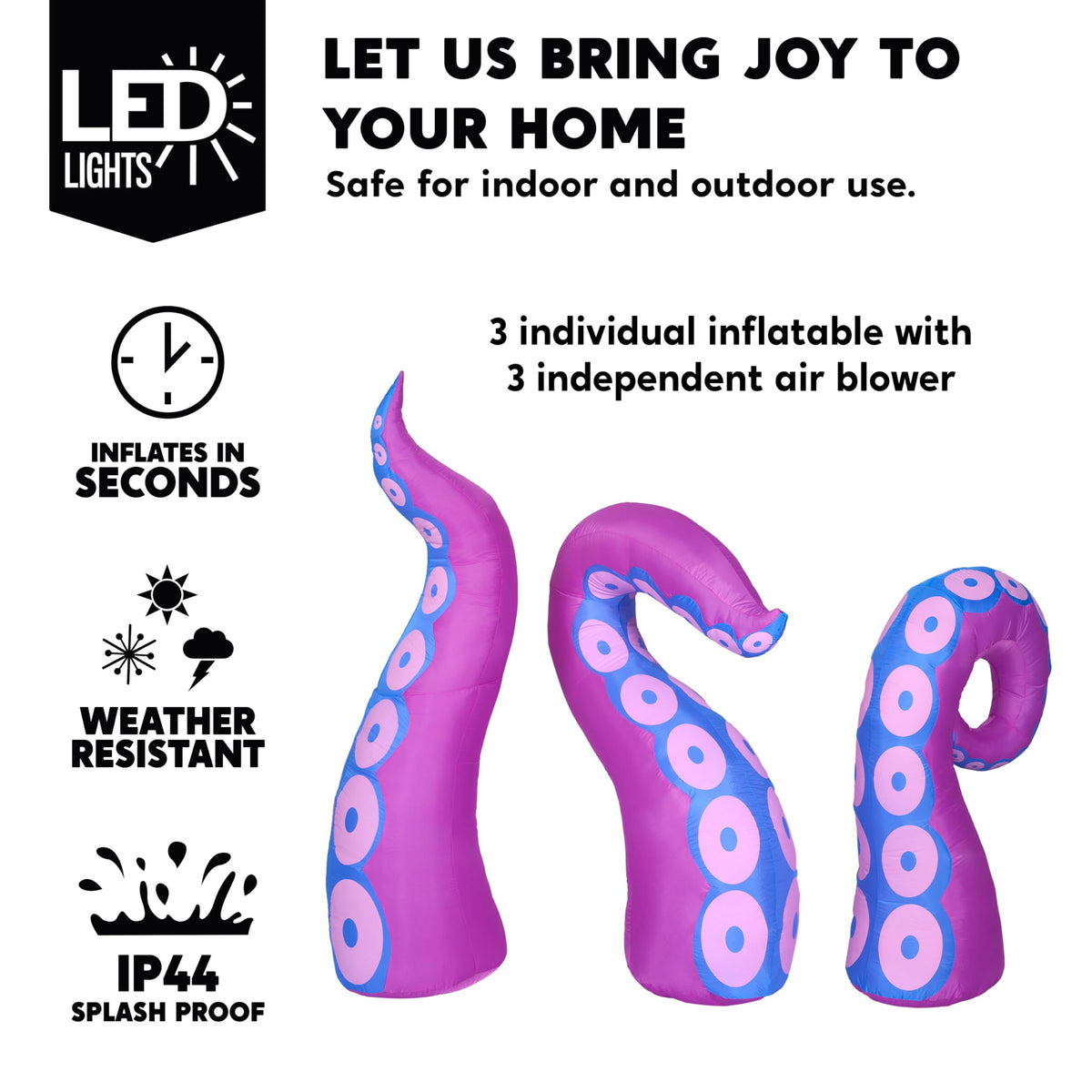 Joiedomi 3 Pcs Halloween Inflatables Octopus Tentacle Outdoor Window Decorations, Octopus Legs with Build-in LEDs, Halloween Front Door Window Roof Prop, Outdoor Holiday Blow up Decor for Garden Lawn