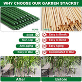 Mininfa Steel Plant Stakes 3 Feet, Plastic Coated Metal Garden Stakes Supports Climbing for Tomatoes, Trees, Beans, 25 Pack