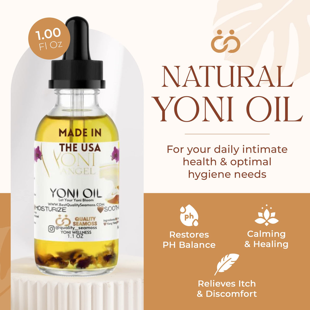 USA Made Yoni Oil, Restores pH Balance, Relieves Drynesss Mint Fresh Feminine Care Oil, Reduces Odor, All Natural, Herbal Yoni Blend Tea Tree, Mint, Lemongrass, Jasmine & Chamomile
