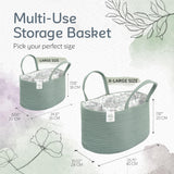 KiddyCare Diaper Caddy Organizer for Baby Nursery Basket with Handle Lid Nursing Caddy with Changing Table Organizer Cart Newborn Caddy Basil Large