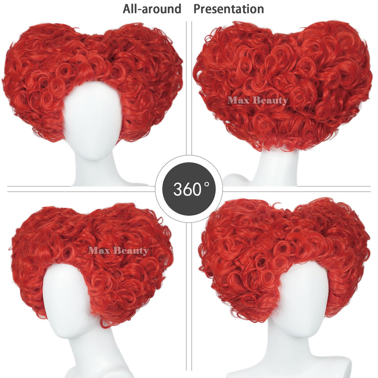 LABEAUTÉ Red Heart of Queen Cosplay Wig with Crown Women Girls Short Curly Wig Heat Resistant Synthetic Hair for Halloween Christmas Party with Cap