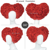LABEAUTÉ Red Heart of Queen Cosplay Wig with Crown Women Girls Short Curly Wig Heat Resistant Synthetic Hair for Halloween Christmas Party with Cap