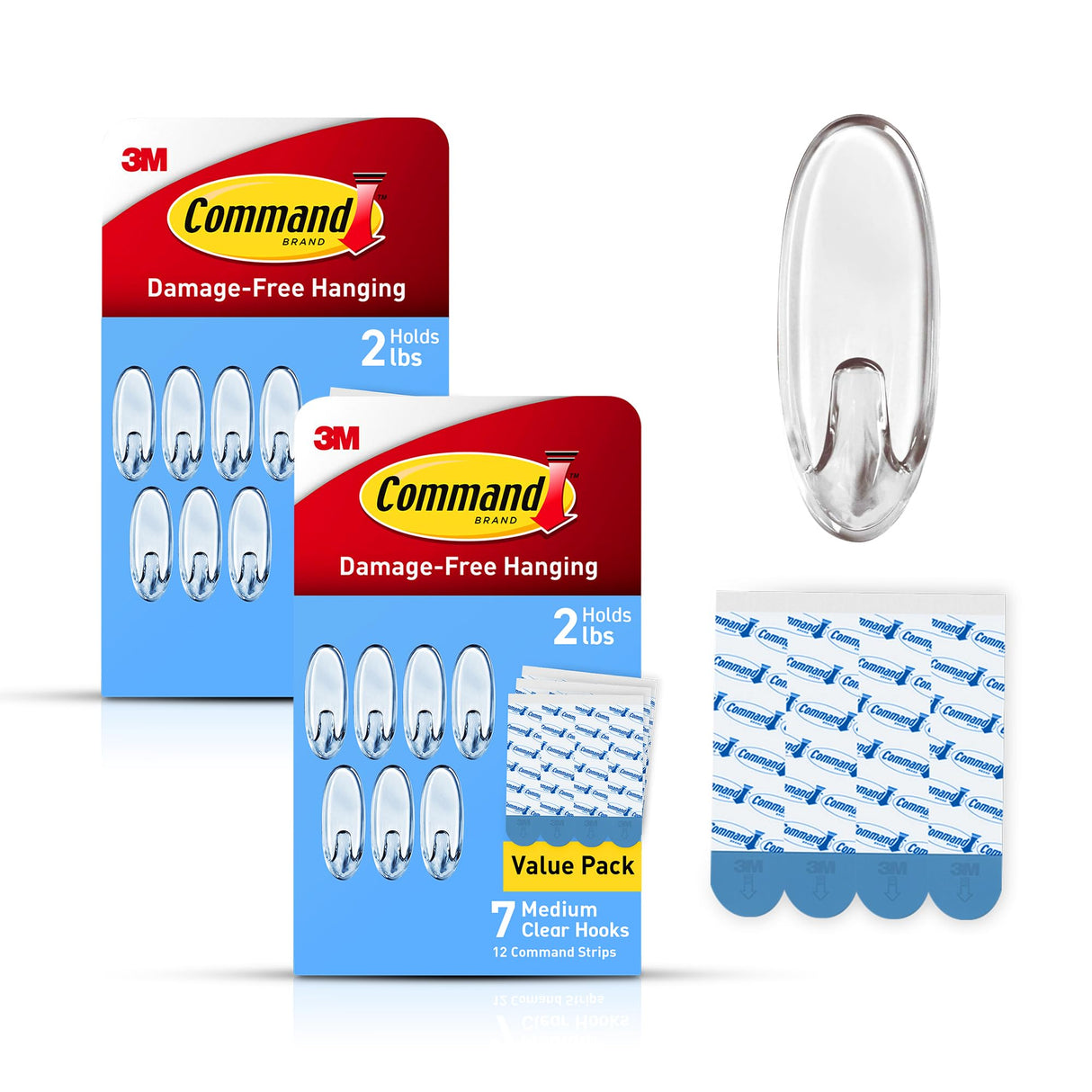 Command Clear Medium Hooks, 14 Hooks, 24 Strips - Easy to Open Packaging, Organize Damage-Free