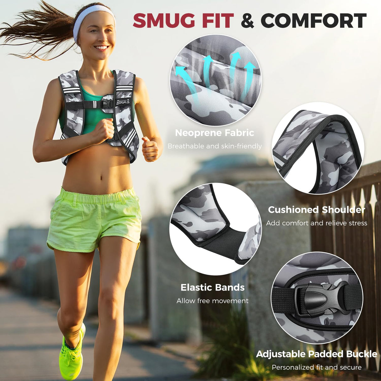 BAGAIL Weighted Vest, 5lbs/10lbs/12lbs/15lbs/20lbs/25lbs/30lbs Weight Vest with Detachable Phone Pouch, Rucking Vest for Women, Men, Walking, Weight Loss, Training, Running