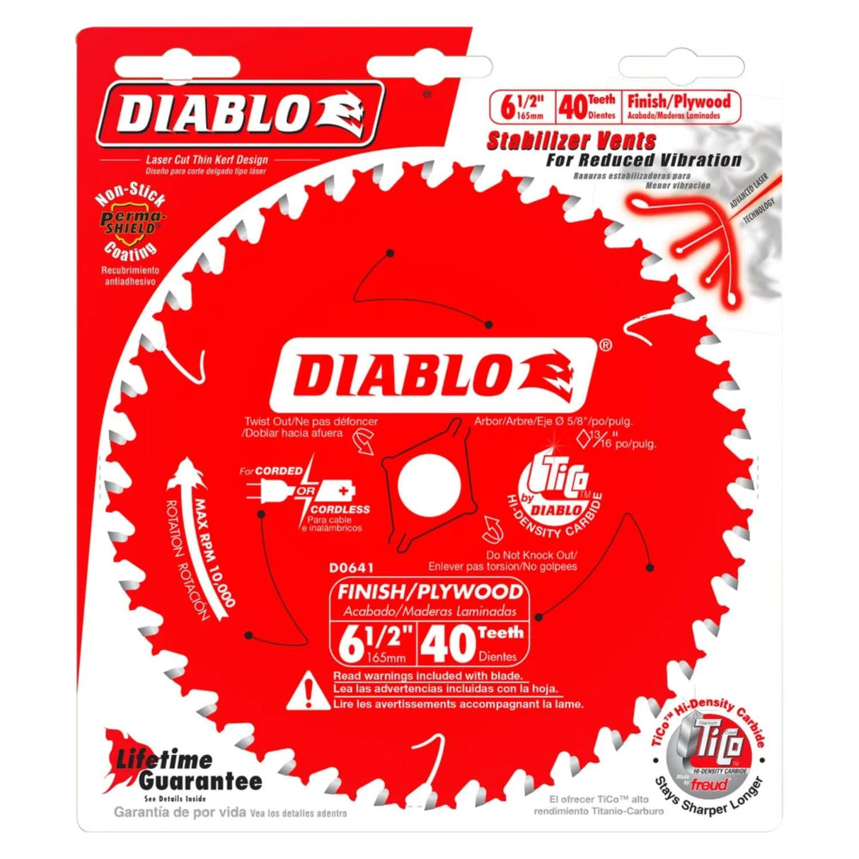 Diablo High-Performance Finish Trim Saw Blade for Wood - 6-1/2" x 40-Teeth, Tico Carbide - D0641X