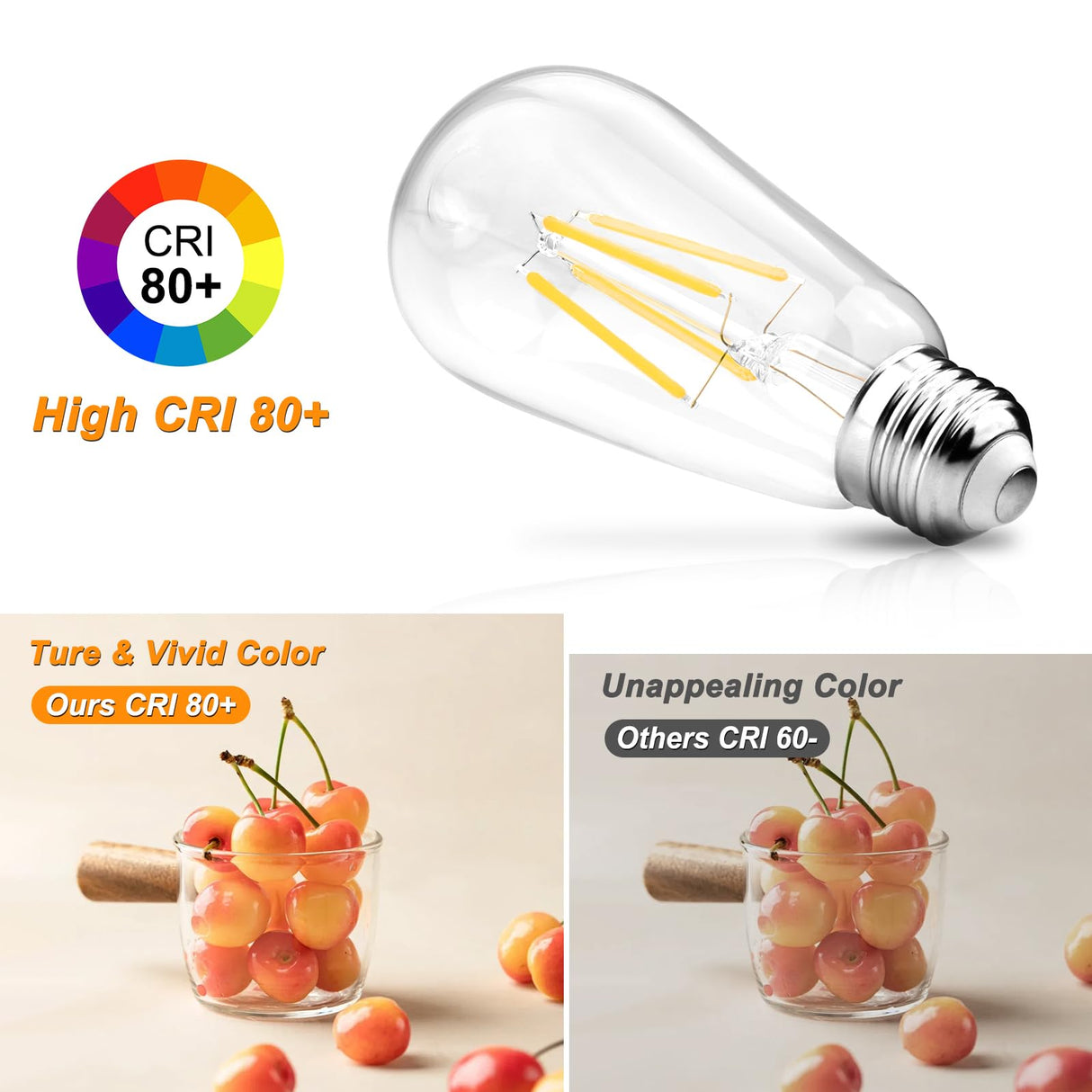 Ascher Vintage LED Edison Bulbs, 6W, Equivalent 60W, Non-Dimmable, High Brightness Cool White 4000K, ST58 Antique LED Filament Bulbs with 80+ CRI, E26 Medium Base, Clear Glass, Pack of 6