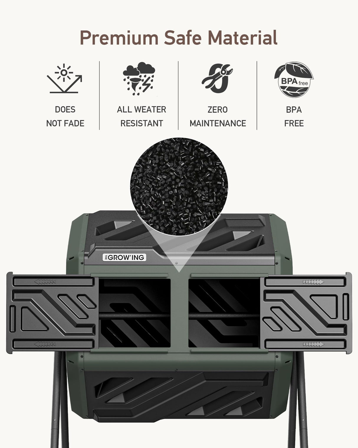 THE Growing 43 Gal Outdoor Compost Bin Tumbler for Backyard Garden, Green