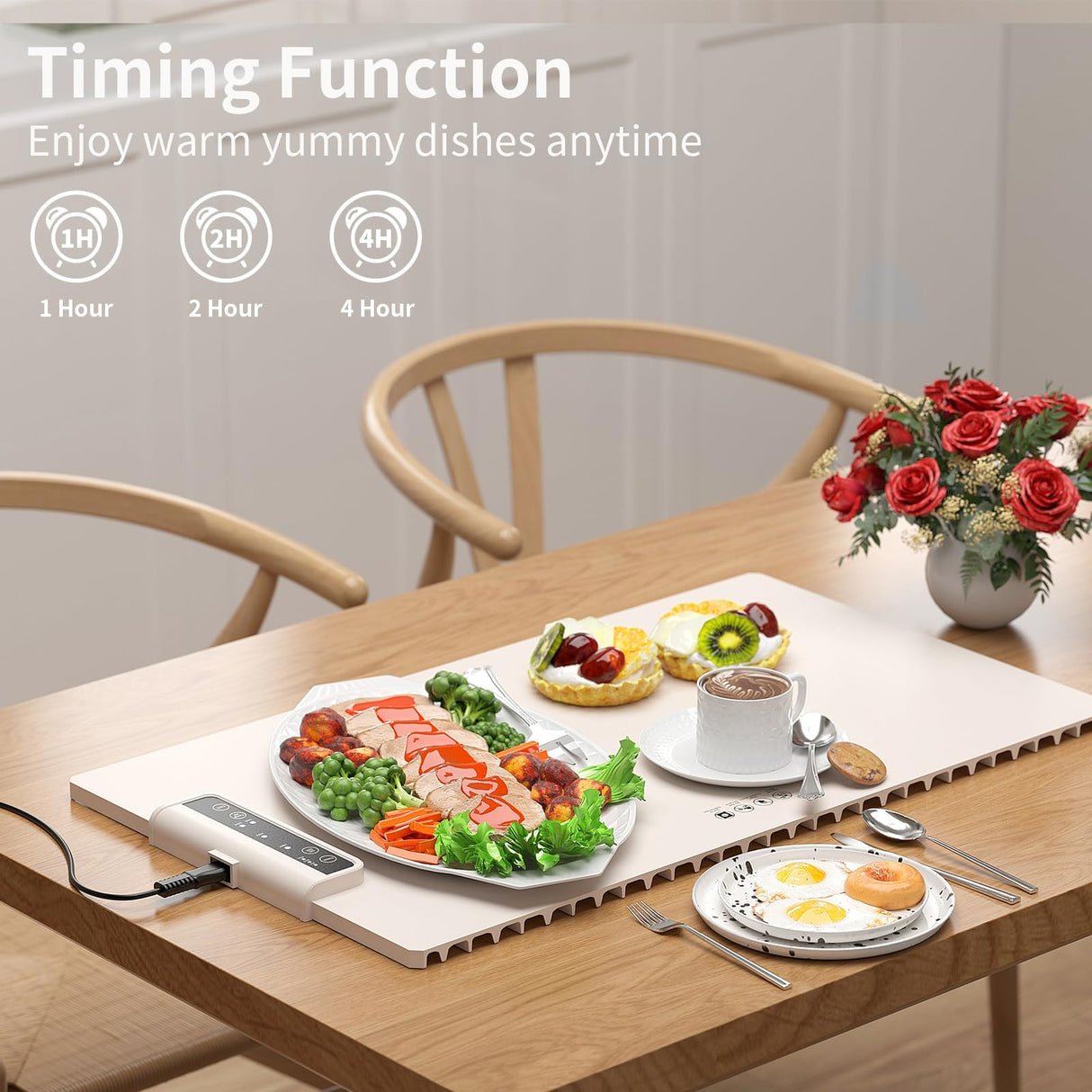 Electric Food Warming Mat: Silicone Food Warmer for Parties Buffet, Portable Fast Heating Pads for Food, Pizza Coffee Tea Heater Meat Defrosting Tray Adjustable Temperature (White)