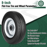 8-Inch Flat-free Tire and Wheel, 2.50-4 Solid Tire Replacement with 5/8 Bearings, 2.2" Offset Hub Compatible with Hand Truck, Garden Wagon, Trolley Dolly (2 Pack)