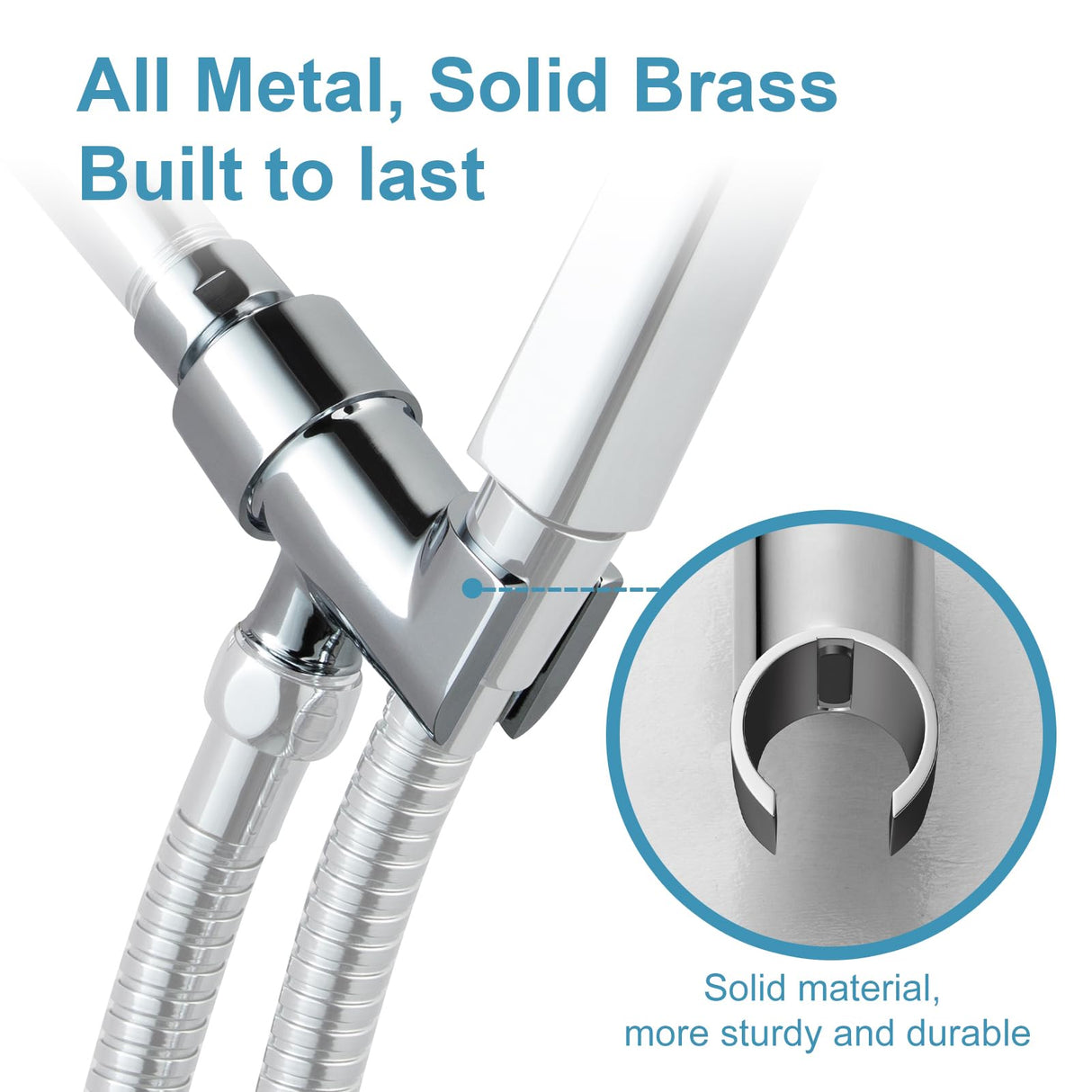 OFFO Shower Head Holder All Metal for Handheld Shower Head, Adjustable Shower Arm Mount with Solid Brass Pivot Ball, 1/2 in IPS Female Inlet and Male Outlet, Chrome