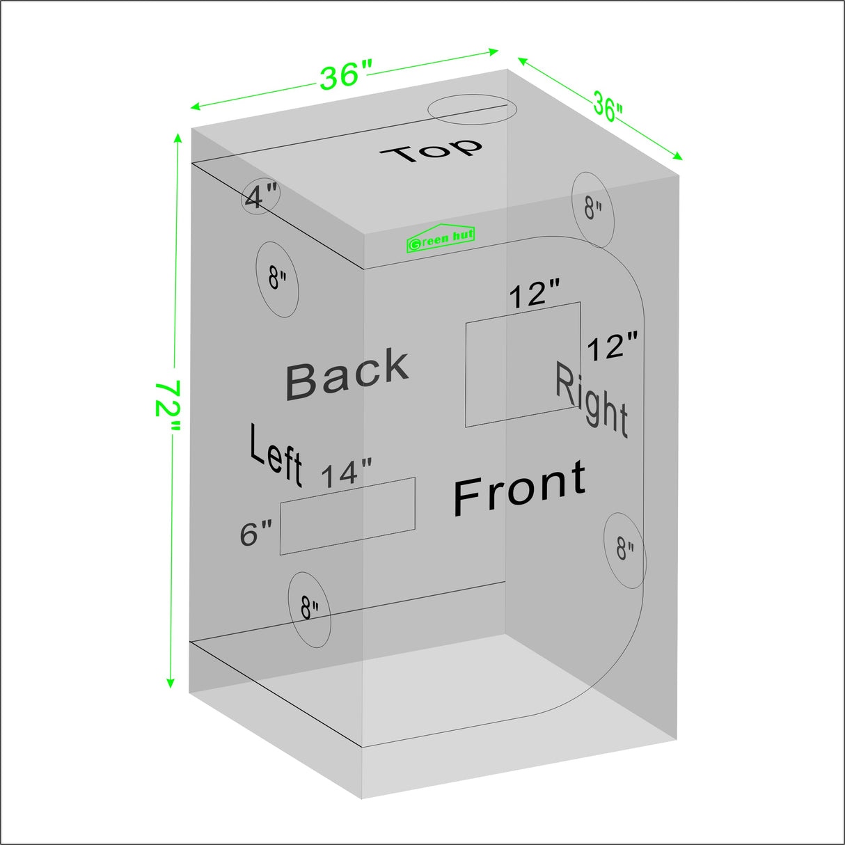 Green Hut 3x3 Grow Tent, 36"x36"x72" Growing Tent with Observation Window and Floor Tray for Hydroponics Indoor Plant Growing 3x3 Grow Room