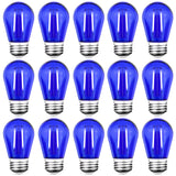 GUILEDUO 15 Pack S14 LED String Light Bulbs, Shatterproof 2 Watt Blue Replacement Bulbs for Outdoor String Light, Waterproof Decorative E26 Base Blue Filament Edison Christmas Light Bulbs, 120V