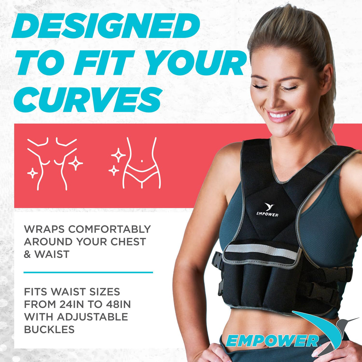 Empower Weighted Vest for Women - Workout Vest - Fixed 8lbs or Adjustable 10-12-14-16lbs - Adds Resistance to Strength Training, Running, Walking & Cardio - Designed To Fit A Woman’s Body