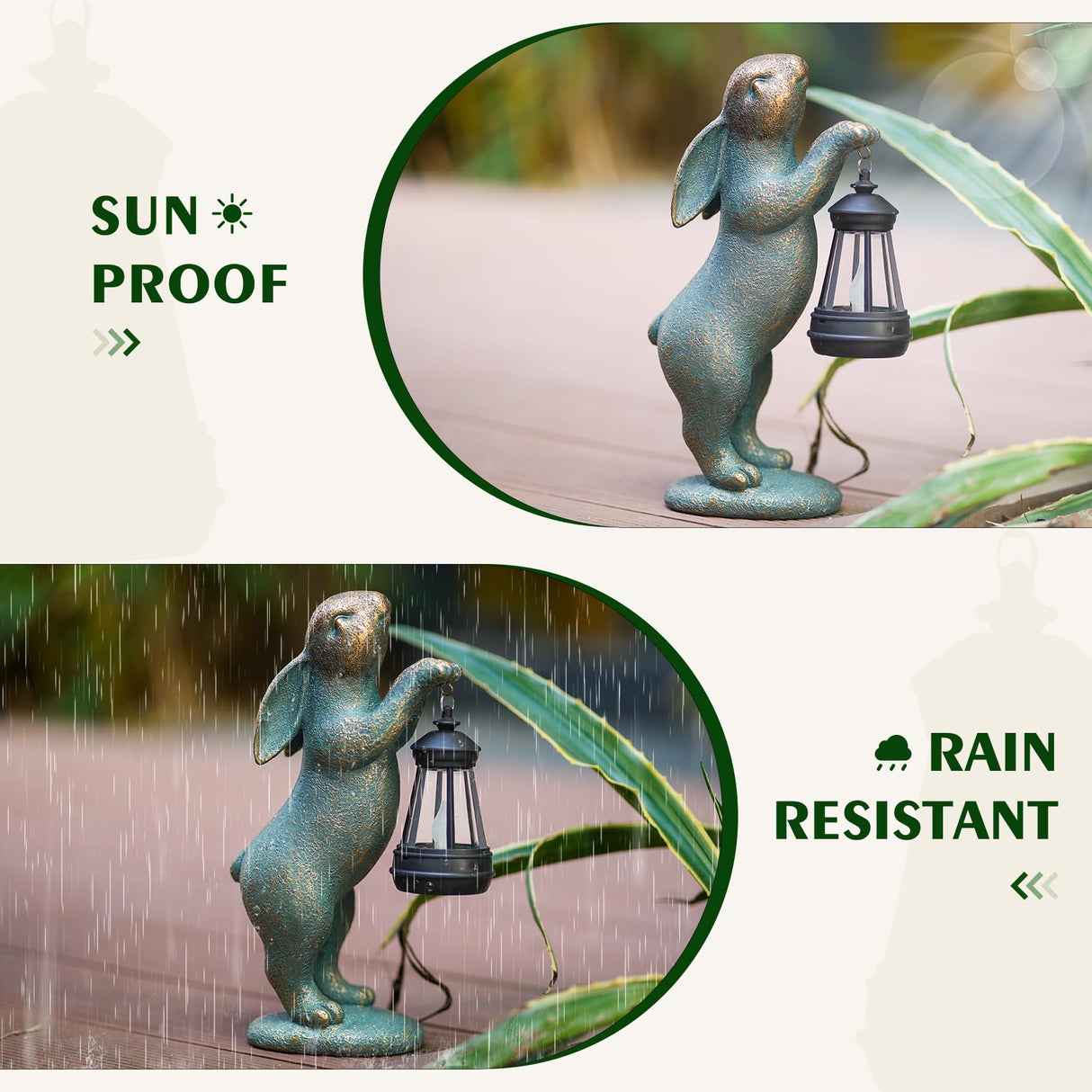 MININOVA Garden Statues Rabbit with Solar Lantern Outdoor Bunny Figurines Decorations for Patio Yard Lawn Ornaments Gifts for Birthday Easter Housewarming Christmas