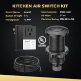 Anwoll Garbage Disposal Air Switch Kit - Professional, UL Listed Wireless Sink Top Garbage Disposal Button, Stainless Steel/Black On/Off, Compatible with all garbage disposals