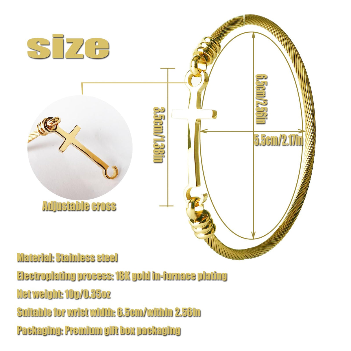 DS Cross Bracelet for Women Gold Bible Verse Stainless Steel Faith Jewelry