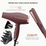 Conair Limited Edition Bundle | INFINITIPRO by CONAIR Hair Dryer with Diffuser - and - Conair Double Ceramic 1-inch Digital Flat Iron | Plum | Amazon Exclusive