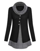 VALOLIA Ladies Tunic Tops, Tunic Sweater Women Long Sleeve Swing Pullover Sweaters Dressy Cowl Neck Sweatshirt Plaid Christmas Tops Flowy Soft Knit Comfy Flared Hoodies Shirts for Leggings BWH XL