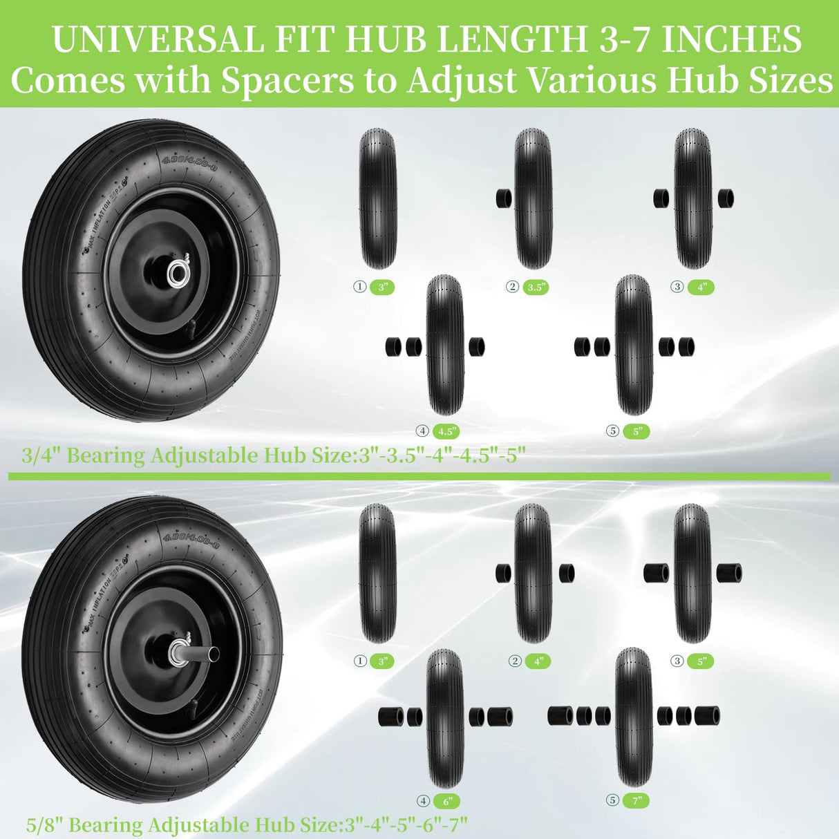 RRQ 4.80/4.00-8 Tire and Wheel, 16" Pneumatic Wheelbarrow Tires, 2 Pack