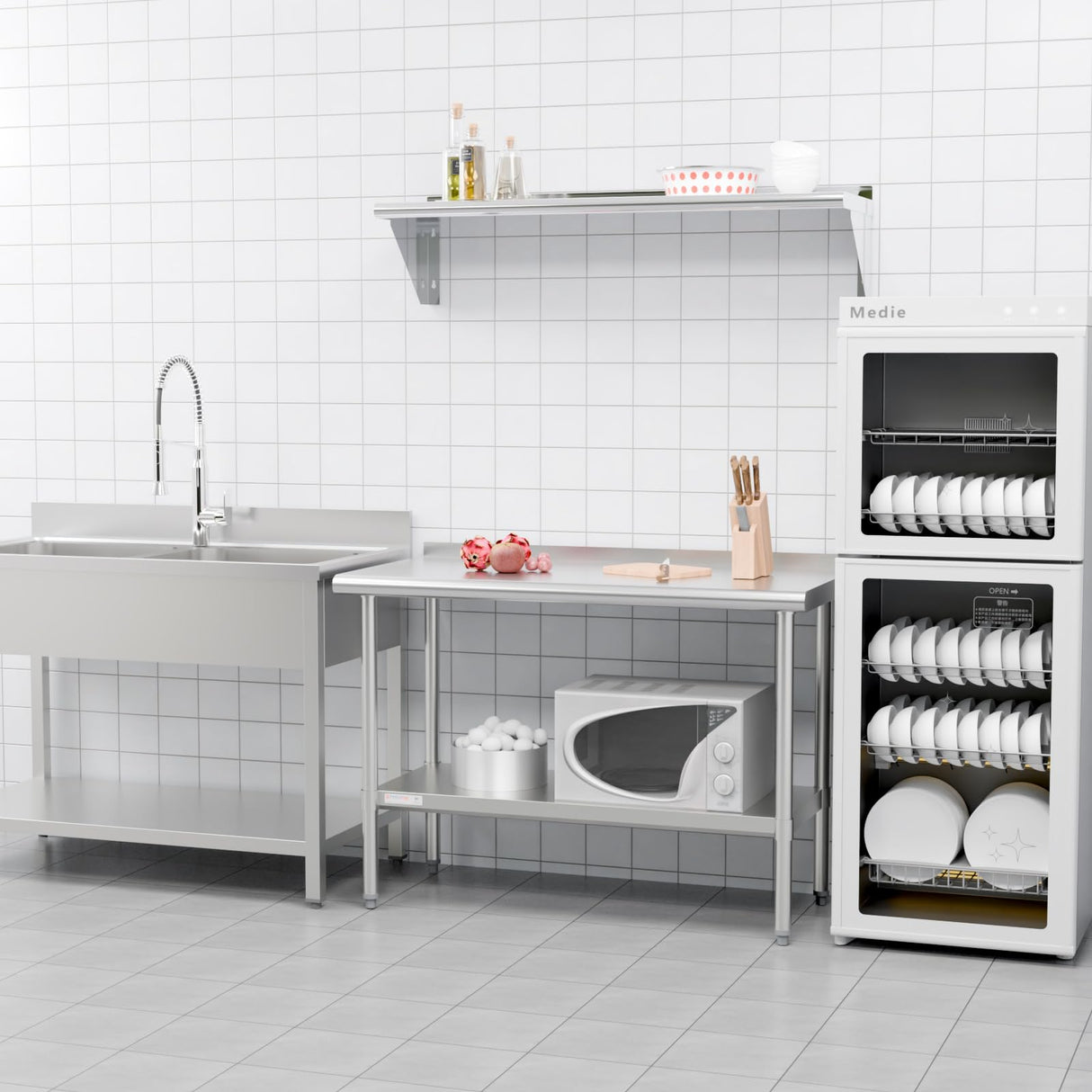 STABLEINK NSF Stainless Steel Prep & Work Table 36x24 Inches, Heavy Duty Metal Table with Backsplash and Undershelf for Commercial Kitchen, Restaurant, Home, Laundry Room and Garage