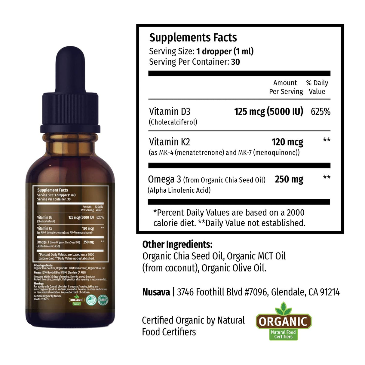 (4 Pack) Organic Vitamin D3 K2 Drops with MCT Oil Omega 3, 5000 IU - Maximum Strength Vitamin D Liquid, No Fillers, Non-GMO Liquid D3 for Faster Absorption and Immune Support, Unflavored, 4 Fl Oz
