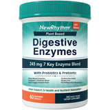 NewRhythm Digestive Enzymes 245 mg, with Probiotics and Prebiotics, Plant Based, 7 Key Enzymes, Digestion, Nutrient Absorption, Protease Amylase & Lipase, 60 Vegan Capsules