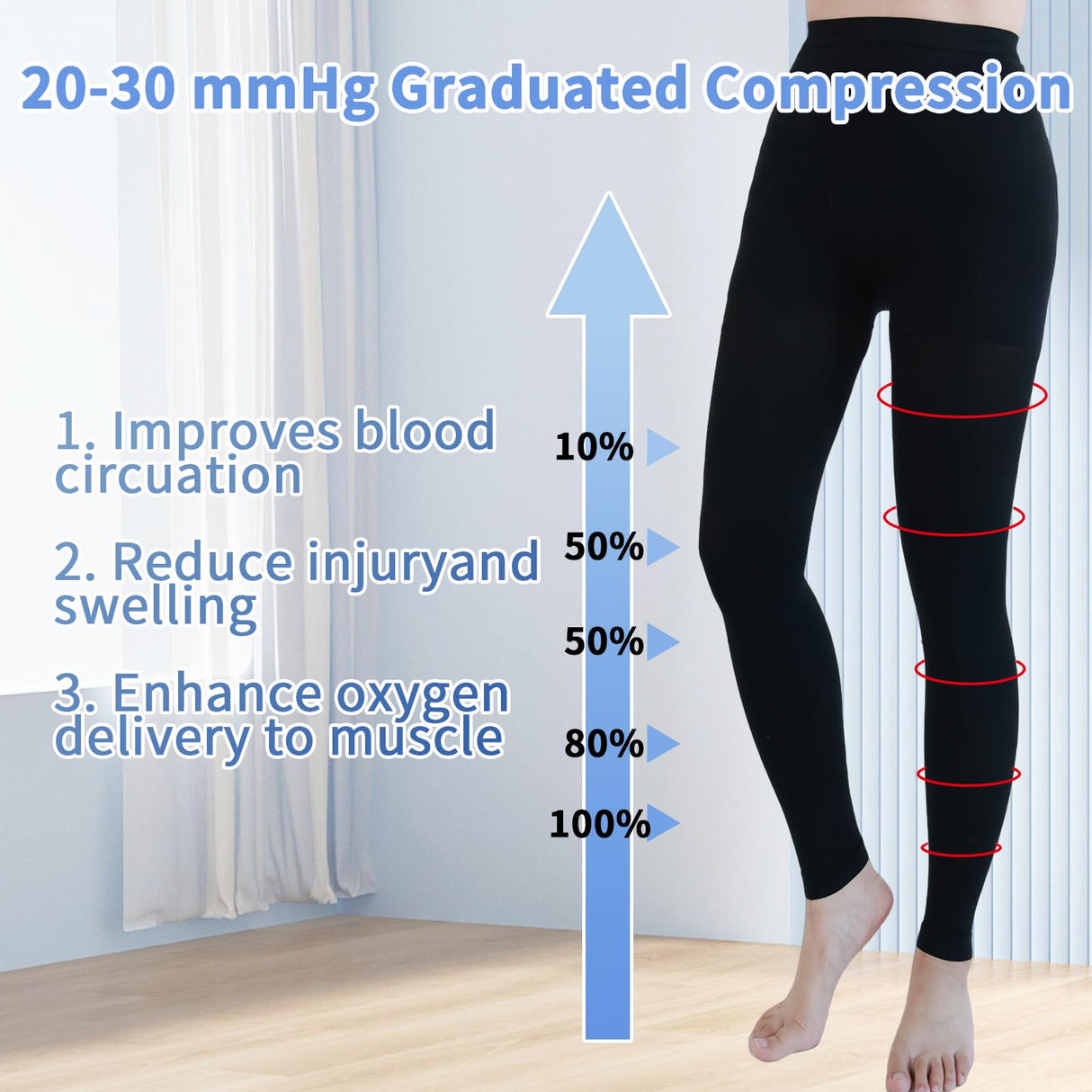 Medical Compression Pantyhose for Women & Men, 20-30mmHg Graduated Support Compression Tights Footless Medical Compression Stockings & Leggings for Edema, Varicose Veins, Swelling(Black,XL)