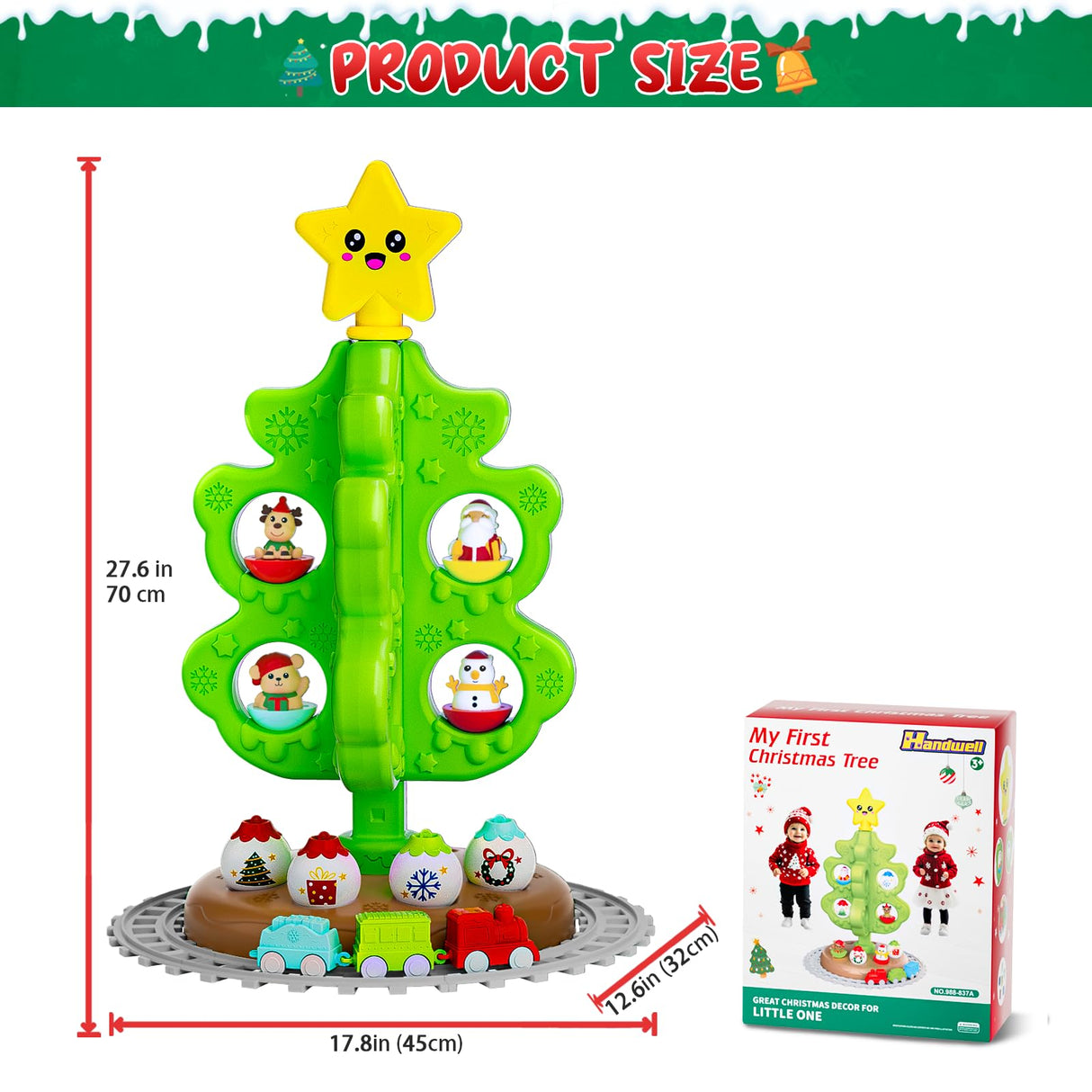 My First Christmas Tree for Toddlers: Kids Christmas Tree Toy Set with DIY Train Set&Tracks,18 Colorful Decorations Sensory Developmental for Little One Xmas Birthday Gifts for Boys & Girls