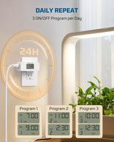 DEWENWILS 24 Hour Programmable Digital Timer Outlet, 2 Pack Timers for Electrical Outlets, Light Timer for Indoor Lamp Fan Aquarium, 1 Grounded Outlet, 125V/15A/1000W, 3 Prong, 1/2 HP,White