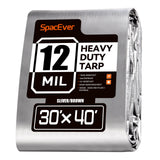 Spacever Tarp Heavy Duty 30x40 FT, 12 Mil Thick Large Tarps Water-Proof with Grommets, UV& Tear Resistant, Plastic Cover for Pool Roof Tent Outdoor Firewood, Silver& Brown
