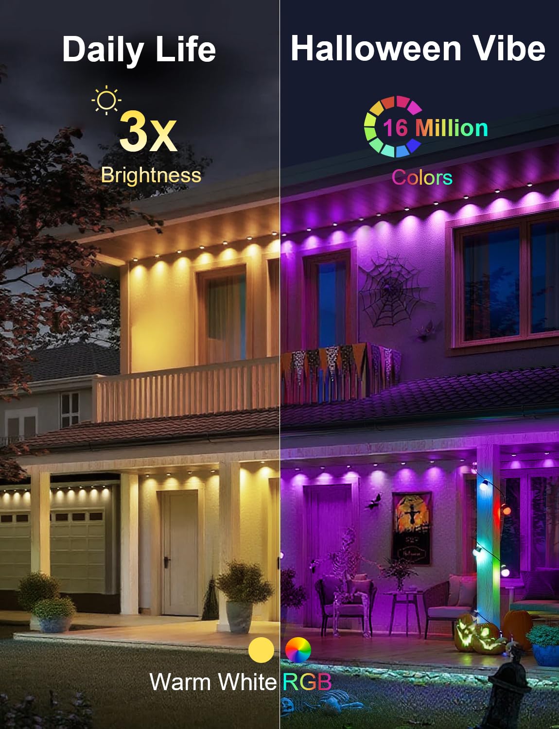 Nexillumi 300ft Permanent Outdoor Lights for House, 2025 New Smart RGB Christmas Lights Outdoor with APP Remote Control, IP67 Waterproof Eternity Eaves Lighting for Halloween Christmas Decorations