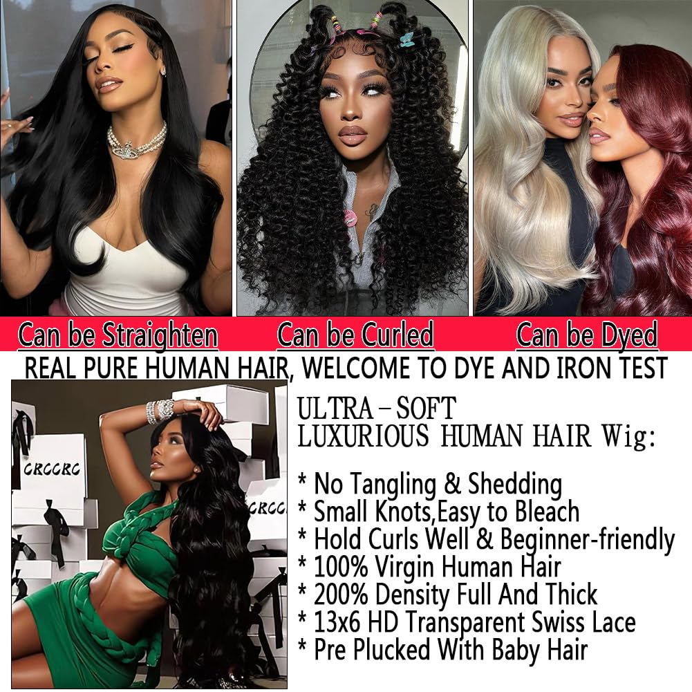 CRCCRC 30 Inch 13x6 Lace Front Wigs Human Hair 200% Density Body Wave HD Lace Front Wigs Human Hair Pre Plucked Natural Color Glueless Wig 100% Virgin Lace Front Wigs for Women