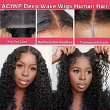 ACIWP Glueless Wigs Human Hair Pre Plucked Pre Cut Wear and Go Deep Wave Lace Front Wigs Human Hair for Beginners Upgraded No Glue 5x5 Hd Lace Closure Wigs for Black Women 20 Inch