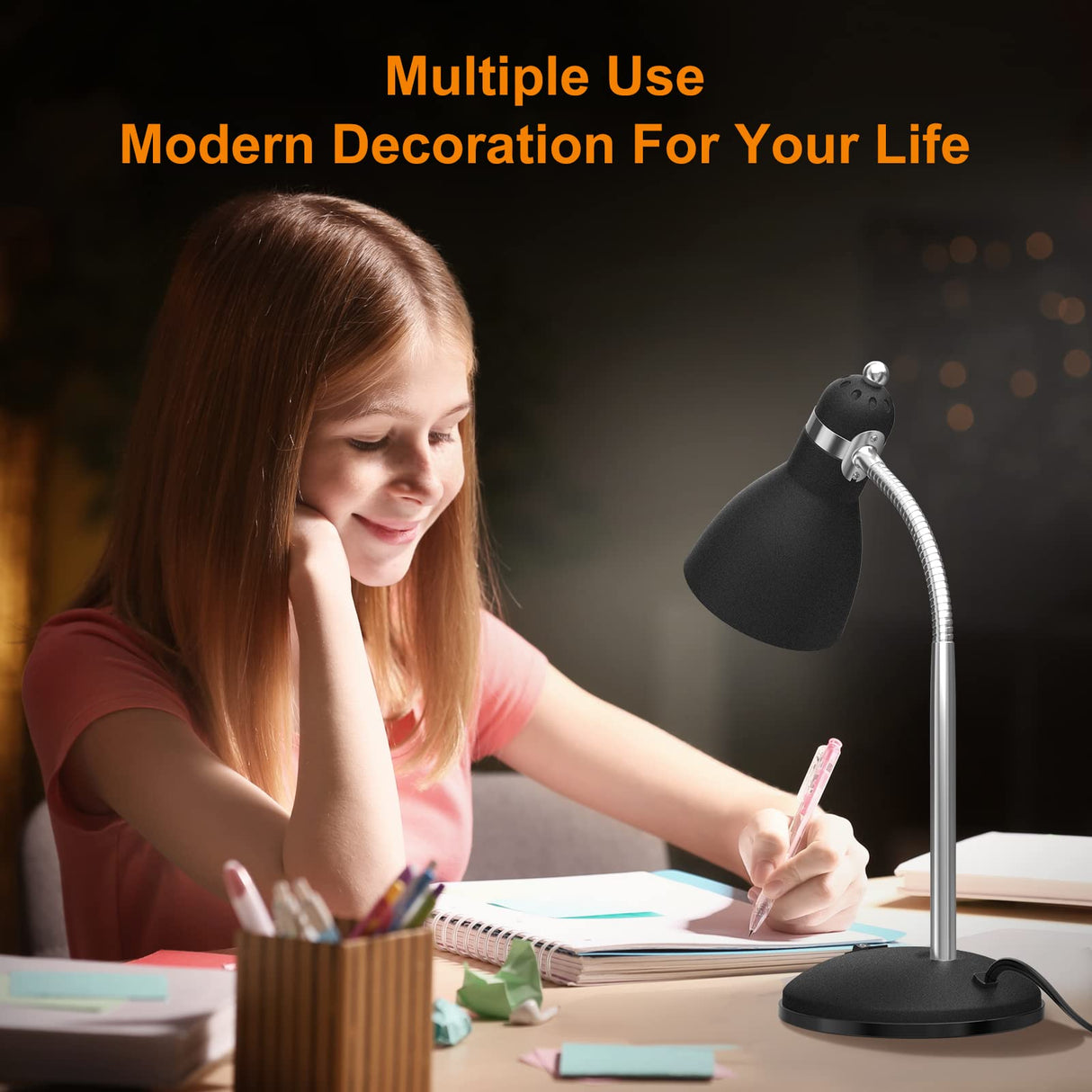 LEPOWER Metal Desk Lamp, Eye-Caring Table Lamp, Study Lamps with Flexible Goose Neck for Bedroom, Home Office (Matte Black)