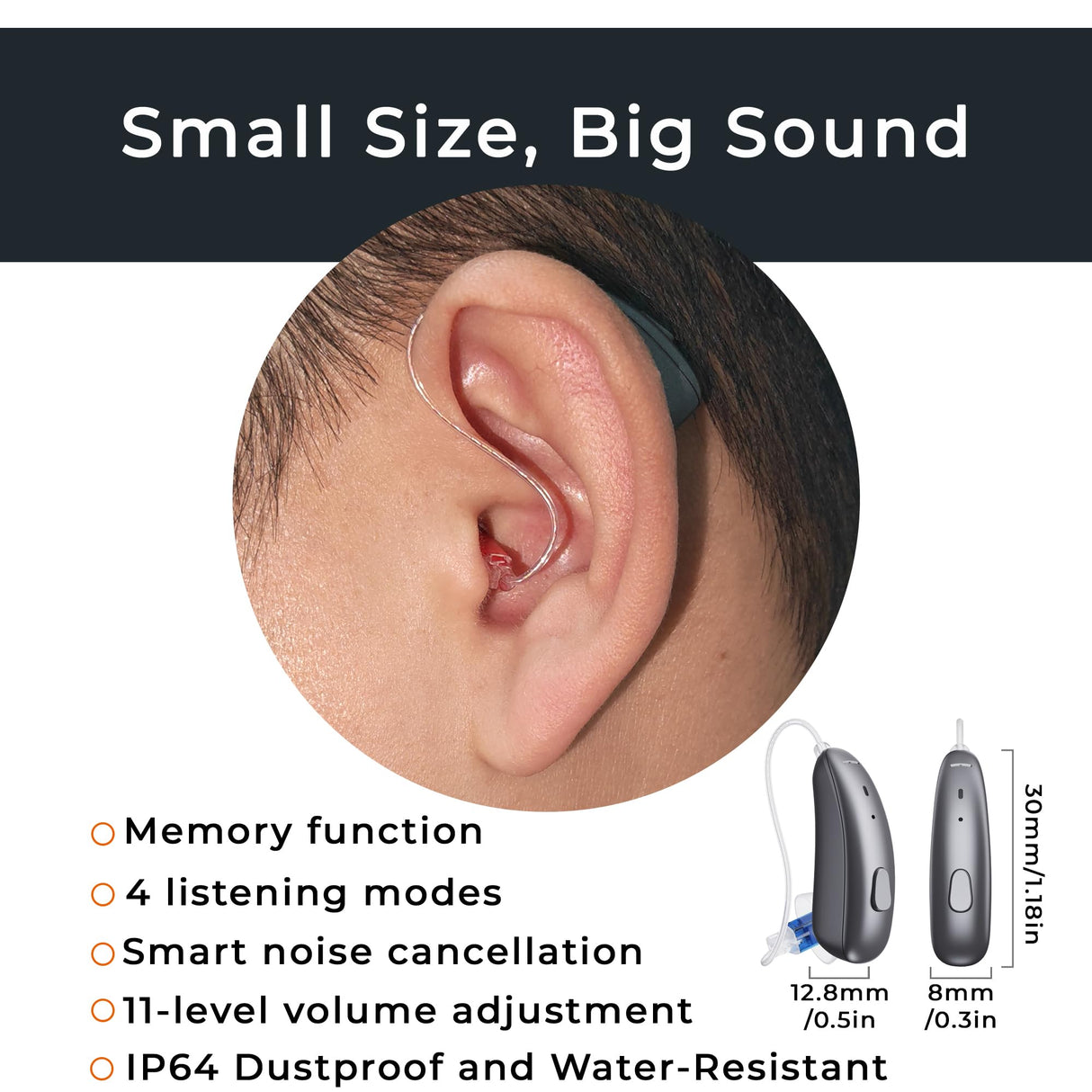 BIBIED OTC Hearing Aids – Rechargeable Hearing Aids for Seniors & Adult with Smart Noise Reduction, Superior Sound, Self-Fit, Nearly Invisible, for Mild to Moderate Hearing Loss (Grey)