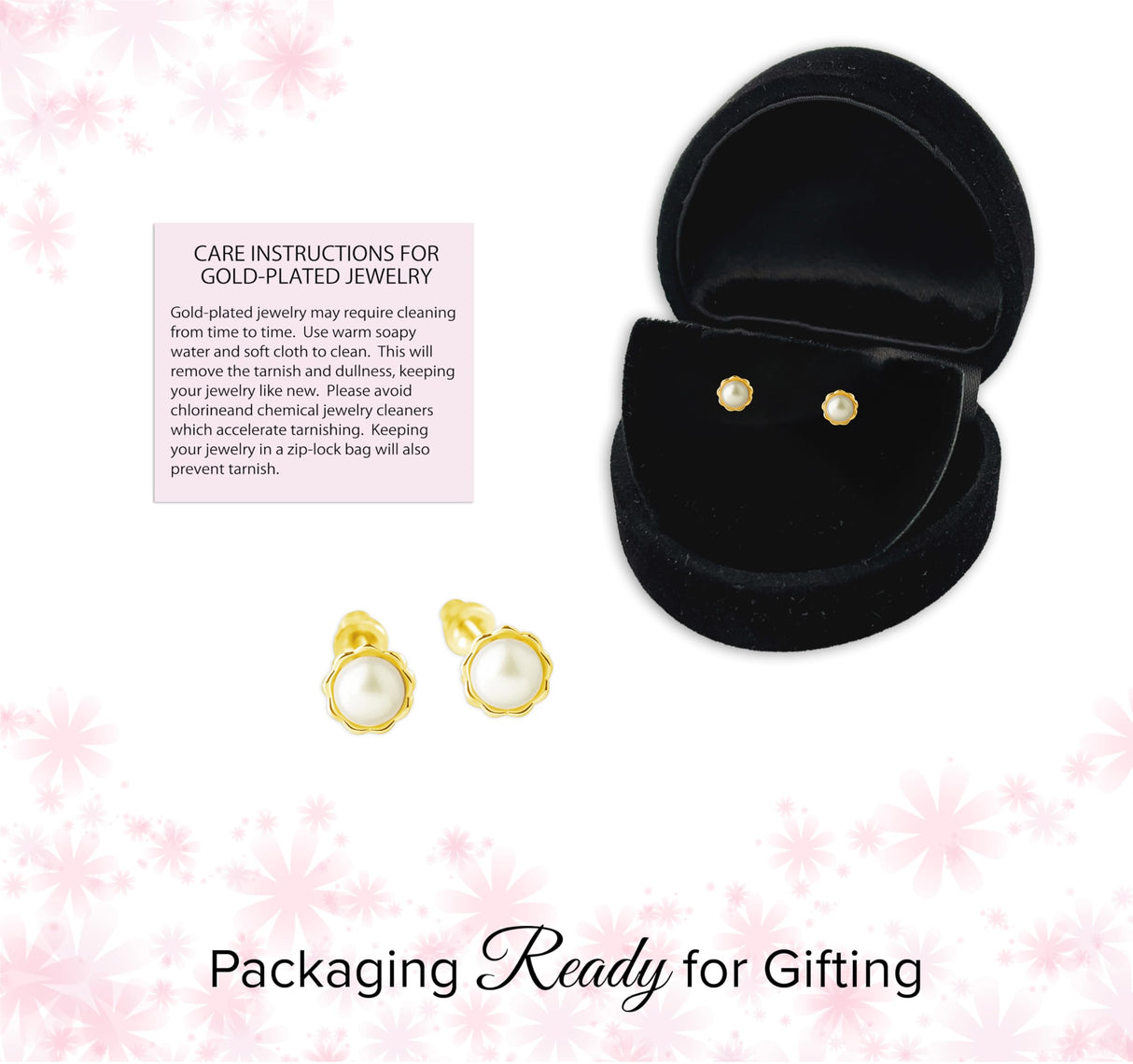 Cherished Moments Children's Pearl Scallop Earrings, 14K Gold-Plated