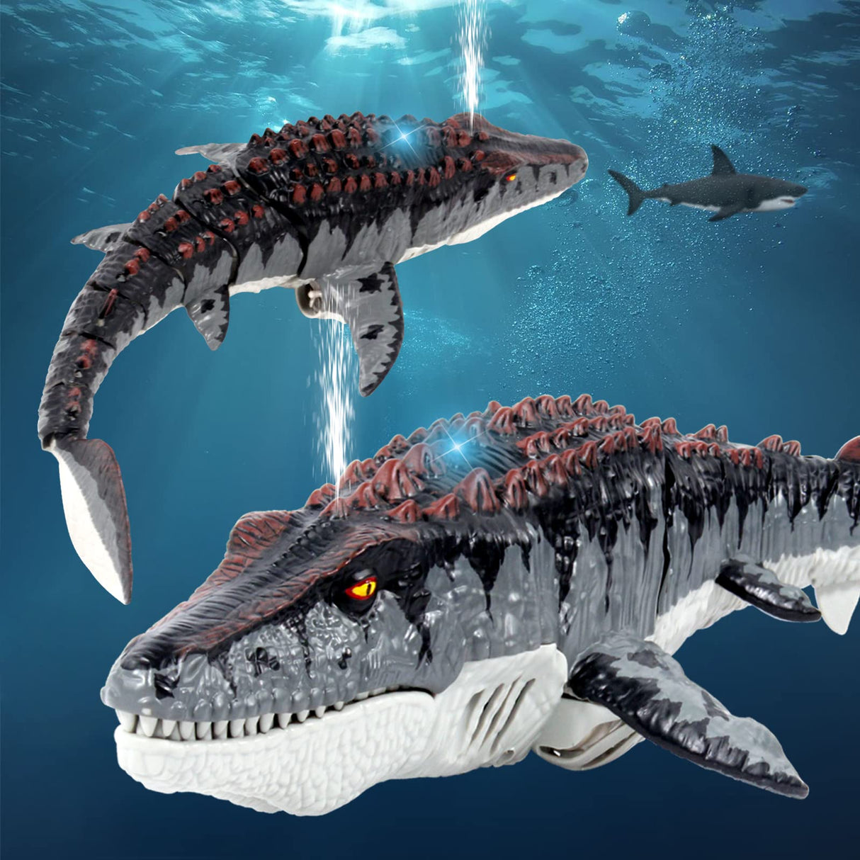 fromeasy Mosasaurus Dinosaur Toys, Upgrade Remote Control Water Toy, Pool Toys for Kids Ages 4-8, RC Dino with Light and Spray Water for Swimming Bath Lake Ocean Christmas Birthday Gift