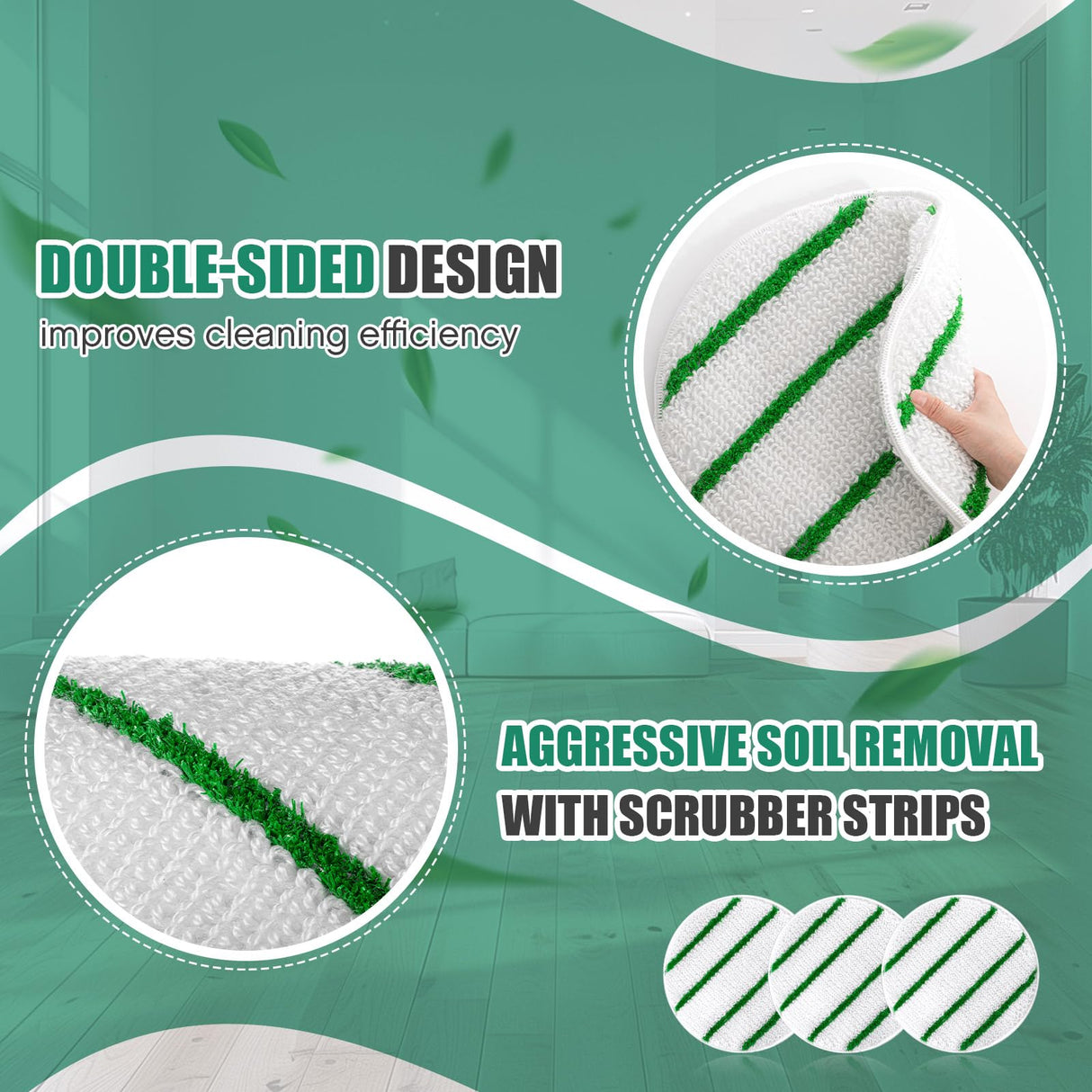 Tioncy 3 Pcs 19 Inches Synthetic Carpet Bonnet Scrubber Brush Carpet Bonnets Pads Commercial Grade Rug Scrubber Abrasion and Absorbency with Cleaning Strips