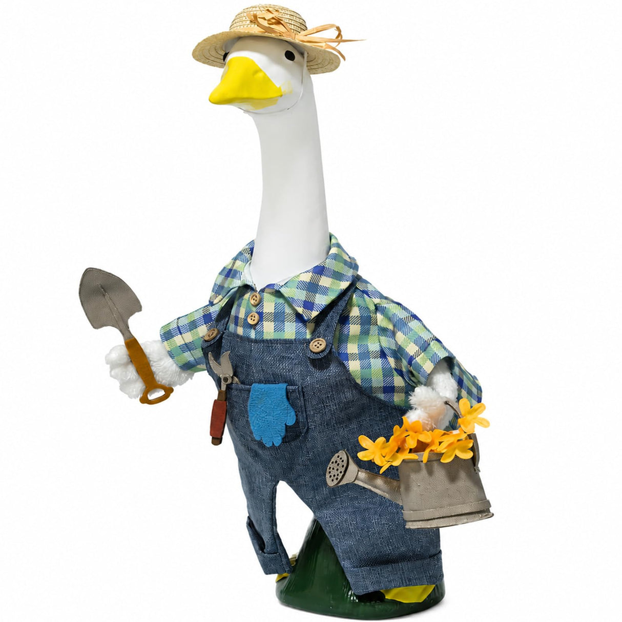 HALSHI Gardener Goose Outfit, Fits Large 23" H Cement Plastic Goose Statue, Spring Porch Goose Clothes with Hat, Felt Tools, Watering Can & Flower for Outdoor Garden Yard Patio Art Decor