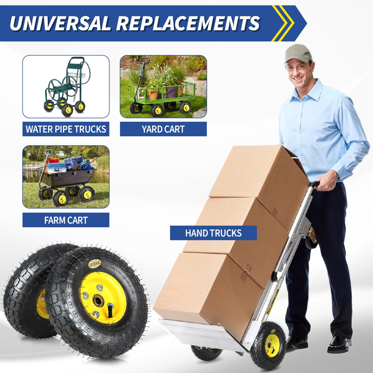 GICOOL 4.10/3.50-4 Rubber Pneumatic Tire, for Hand Truck Dolly Cart 2 Pack